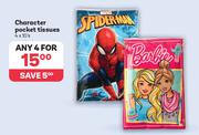 Character Pocket Tissues-For Any 4 x 10's
