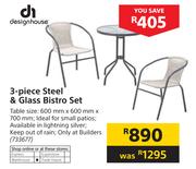 Design House 3 Piece Steel & Glass Bistro Set