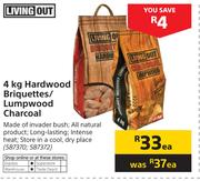 Living Out 4Kg Hardwood Briquettes/Lumpwood Charcoal-Each