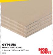 Gypsum Rhino Ceiling Board 6.4mm x 1200mm x 3600mm-Each