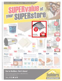 Builders Willowvale : Super Value (21 Nov - 24 Dec 2017), page 1