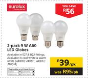 Eurolux 2 Pack 9W A60 LED Globes-Per Pack