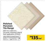 Polished Porcelain Tile Range 600mm x 600mm-Per Sqm