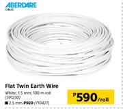 Aberdare Flat Twin Earth Wire White 1.5mm-Per Roll