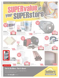 Builders Inland : Super value at your Super store (20 Feb - 11 Mar 2018), page 1