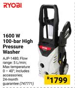 Ryobi 1600W 100 Bar High Pressure Washer