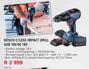 Bosch C/Less Impact Drill GSB 18V-50 18V
