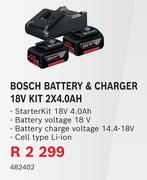 Bosch Battery & Charger 18V Kit 2X4.0AH