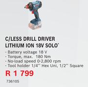 Bosch C/Less Drill Driver Lithium Ion 18V Solo
