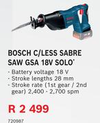 Bosch C/Less Sabre Saw GSA 18V Solo