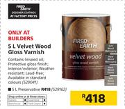 Fired Earth 5Ltr Velvet Wood Gloss Varnish