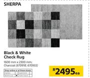 Sherpa Black & White Check Rug 1600mm x 2300mm Charcoal-Each