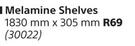 PG Bison Melamine Shelves 1830mmX305mm-Each