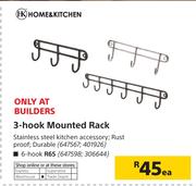 Home & Kitchen 3-Hook Mounted Rack-Each