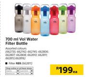 700ml Vol Water Filter Bottle Assorted Colours-Each