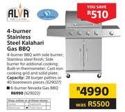 Alva 4 Burner Stainless Steel Kalahari Gas BBQ
