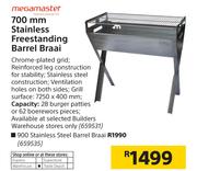 Megamaster 700mm Stainless Steel Freestanding Barrel Braai