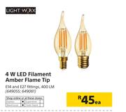 Light Worx 4W LED Filament Amber Flame Tip-Each