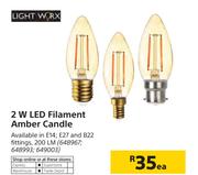 Light Worx 2W LED Filament Amber Candle-Each