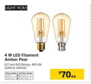 Light Worx 4W LED Filament Amber Pear-Each