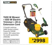 Trim Tech 1500W Mower + 650W Electric Trimmer + 20m Extension Cord