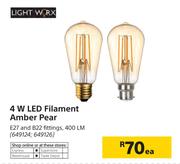 Light Worx 4W LED Filament Amber Pear-Each