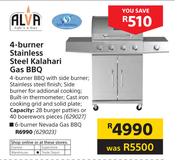 Alva 4 Burner Stainless Steel Kalahari Gas BBQ