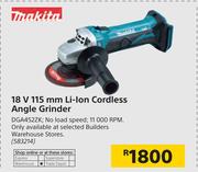 Makita 18V 115mm Li-Ion Cordless Angle Grinder