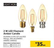 Light Worx 2W LED Filament Amber Candle-Each
