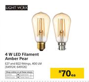 Light Worx 4W LED Filament Amber Pear-Each