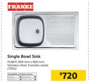 Franke Single Bowl Sink PLN611-800mm x 460mm