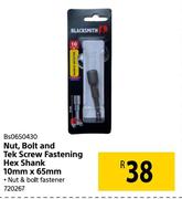Blacksmith Nut, Bolt & Tek Screw Fastening Hex Shank 10mm x 65mm BS0650430