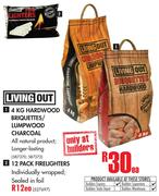 Living Out 4Kg Hardwood Briquetties/Lumpwood Charcoal
