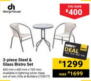 Design House 3-Piece Steel & Glass Bistro Set 733677