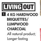 Living Out 4Kg Hardwood Briquettes/Lumpwood Charcoal-Each