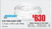 Aberdare White Flat Twin Earth Wire (1.5mm x 100m Roll)