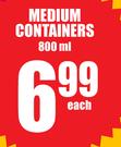 800ml Medium Containers-Each