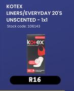 Kotex Liners/Everyday 20's Unscented-1x1 Stock Code: 106143