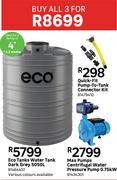 Water Tank 5050L + Pump To Tank Connector Kit + Water Pressure Pump 0.75KW-All 3 For