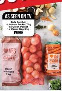 1 x Potato Pocket 7kg, 1 x Onion Pocket, 1 x Carrot Bag 3kg-Per Bulk Combo