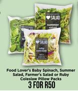 Food Lover's Baby Spinach,Summer Salad,Farmer's Salad Or Ruby Coleslaw Pillow Packs-For 3