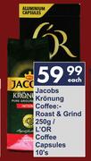 Jacobs Kronung Coffee Roast & Grind 250g/L'Or Coffee Capsules 10's-Each