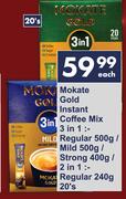 Mokate Gold Instant Coffee Mix 3 In 1 Regular 500g/Mild 500g/Strong 400g/2 In 1 Regular 240g-20's