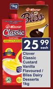 Clover Classic Custard Vanilla Flavoured/Bliss Dairy Desserts-1Kg Each