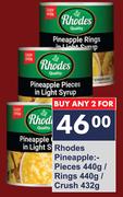 Rhodes Pineapple Pieces 440g/Rings 440g/Crush 432g-For 2