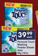 Personal Touch Washing Powder Sheets Auto (18's)-90g Each