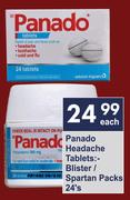 Panado Headache Tablets Blister/Spartan Packs-24's Each