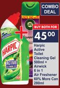 Harpic Active Toilet Cleaning Gel 500ml + Airwick 6 In 1 Air Freshener 60% More Can 280ml-Both For