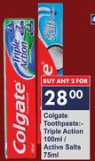 Colgate Toothpaste Triple Action 100ml/Active Salts 75ml-For 2