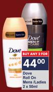 Dove Roll On Mens/Ladies-2 x 50ml